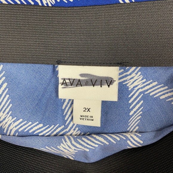 Ava & Viv Skirt Womens Plus 2x Blue Satin Midi A Line Elastic Waist Lightweight - Picture 10 of 11